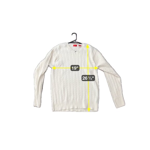 Izod Mens Cable Knit V-Neck Sweater Cotton White Classic Design Sz L - Picture 7 of 9